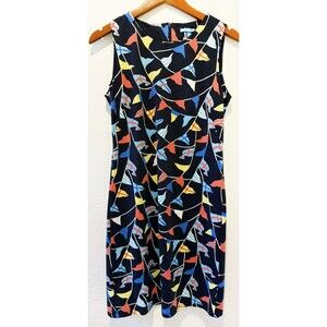 J. McLaughlin Sheath Dress sz. Small Flag Print Navy Blue Catalina Cloth Stretch